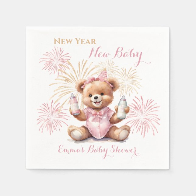 New Year Pink Girl Baby Shower Napkins (Front)