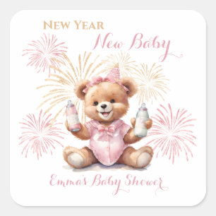 New Year Pink Girl Baby Shower Sticker