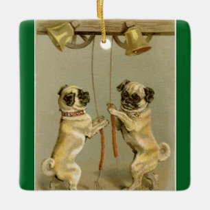 New Year Pugs Ringing Bells Ornament