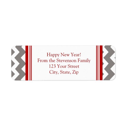 New Year Return Address Labels Grey Red