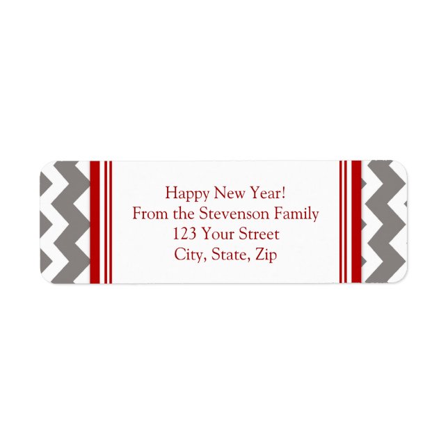 New Year Return Address Labels Grey Red (Front)