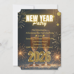 New Year’s Eve Glam Party Invitation – Gold & Blac