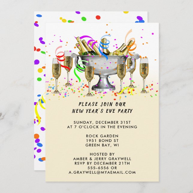 New Year’s Eve Party Confetti & Spirits, ZRP Invitation (Front/Back)