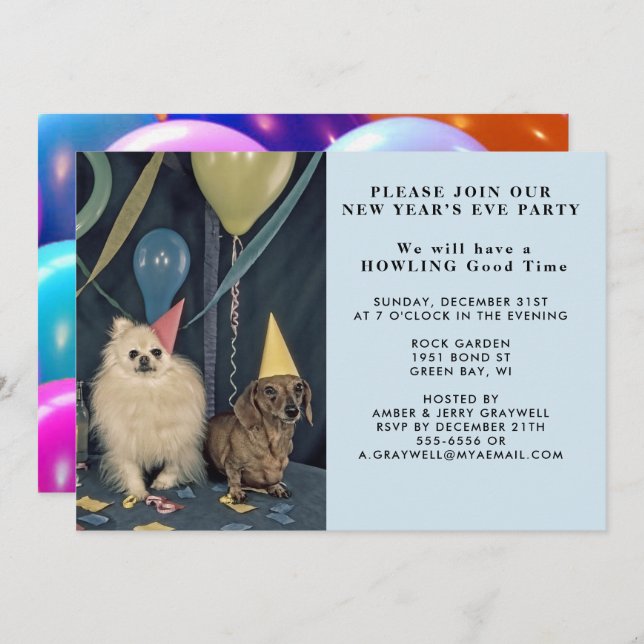 New Year’s Eve Party Dogs and Balloons Invitation (Front/Back)
