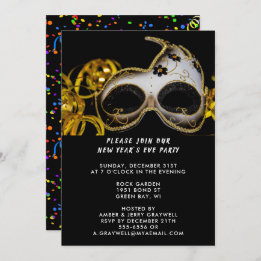 New Year’s Eve Party Mask & Confetti, ZRP Invitation
