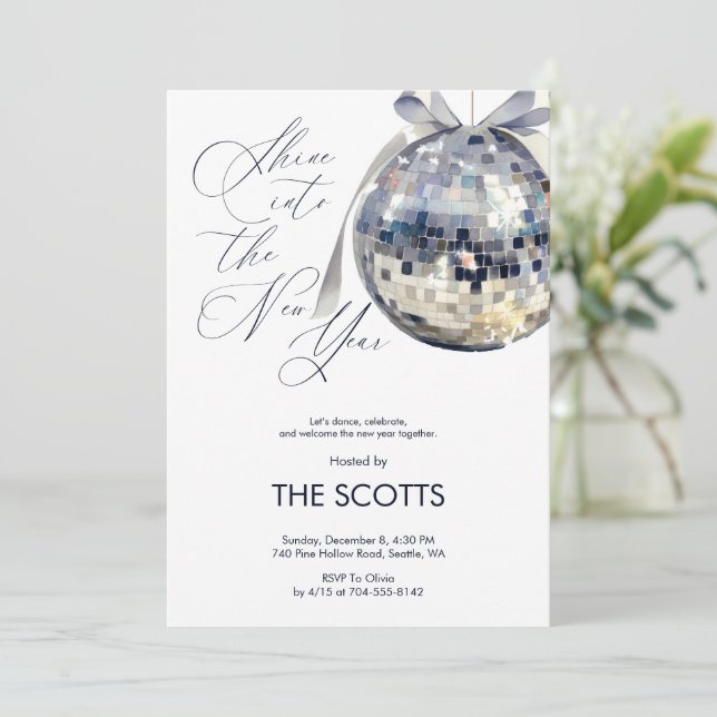 New Year’s Eve Party Shine Into the Disco Ball Invitation (Standing Front)