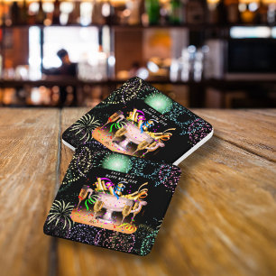 New Year’s Eve Party Spirits Black Background Square Paper Coaster