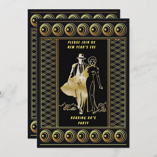 New Year’s Eve Roaring 20's Couple Party, ZRP Invitation (Front/Back)