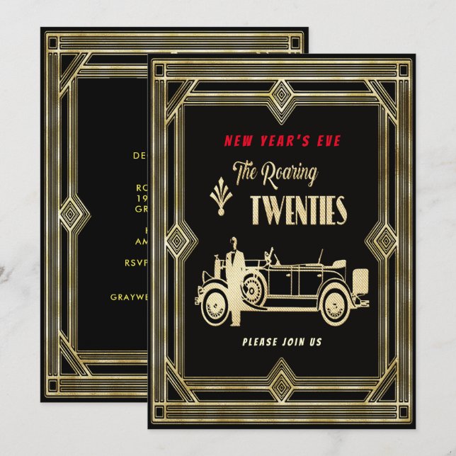 New Year’s Eve Roaring Twenties & Car Party, ZRP Invitation (Front/Back)