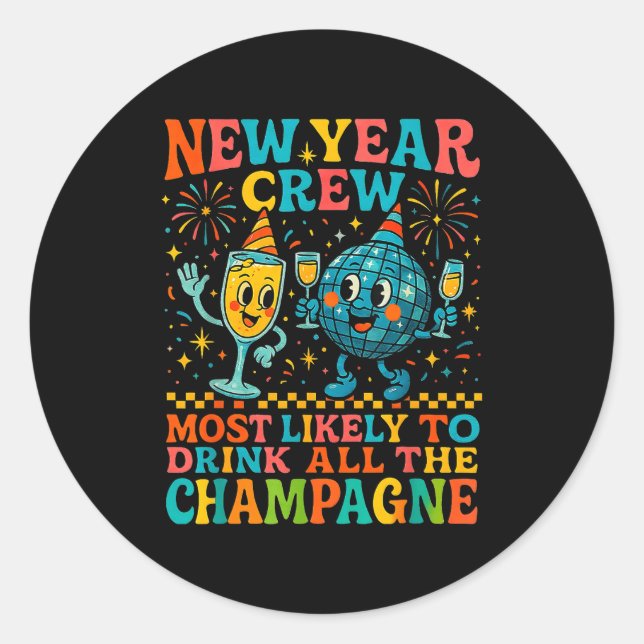 New Year’s Social Club 2026 Elegant Champagne Art  Classic Round Sticker (Front)