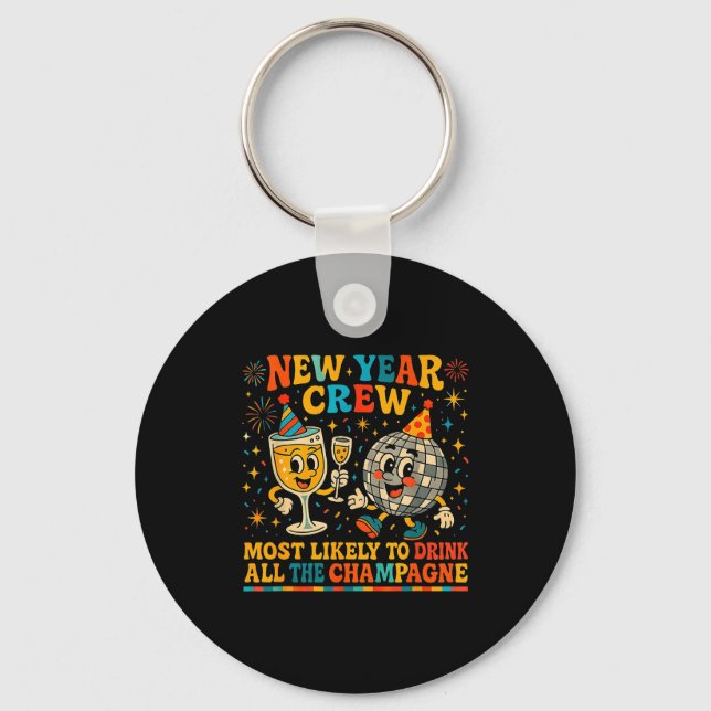 New Year’s Social Club 2026 Elegant Champagne Art  Key Ring (Front)