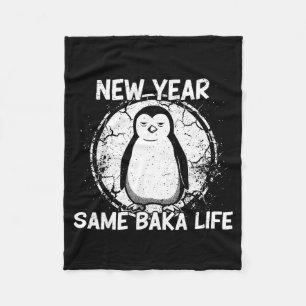 New Year Same Baka Life Baka Penguin Fleece Blanket