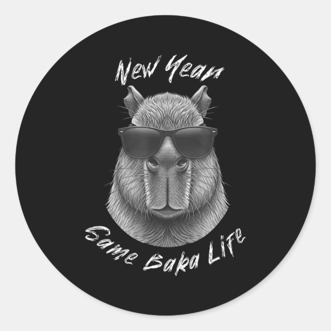 New Year Same Baka Life Capybara Joke  Classic Round Sticker (Front)
