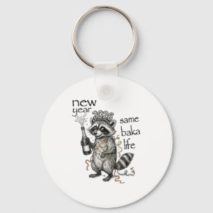 New Year Same Baka Life Funny Raccoon New Year's E Key Ring