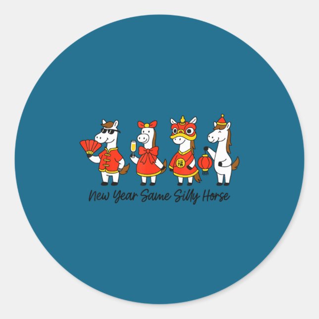 New Year Same Silly Horse Funny Chinese Lunar New  Classic Round Sticker (Front)