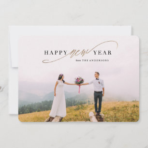 New Year Script Faux Gold Holiday Photo Card