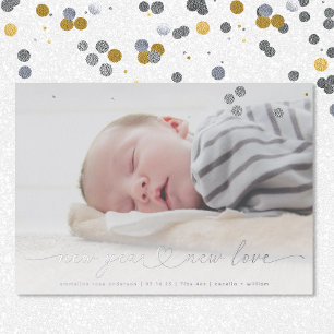 New Year Silver Foil Photo Birth Announcement Card