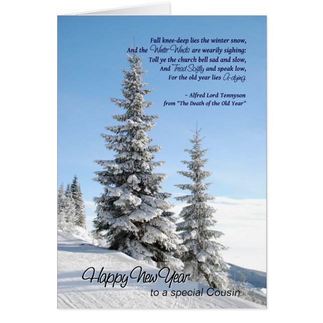 New Year Snow on Conifers for Cousin Tennyson Poem (Front)