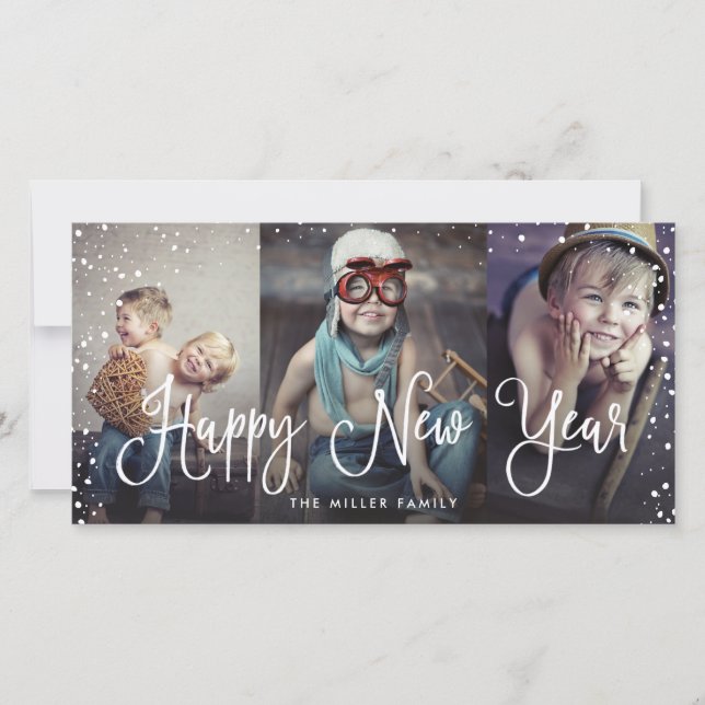 New Year Snow Seamless 3-Photo Holiday Card (Front)