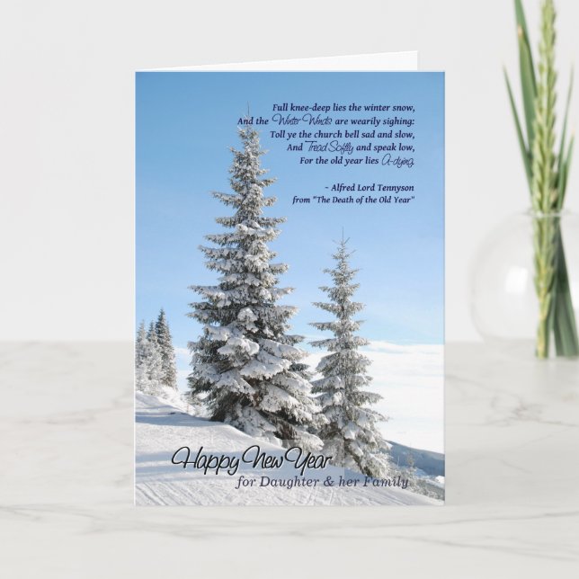 New Year Snow Sky Daughter & Family Tennyson Poem Holiday Card (Front)