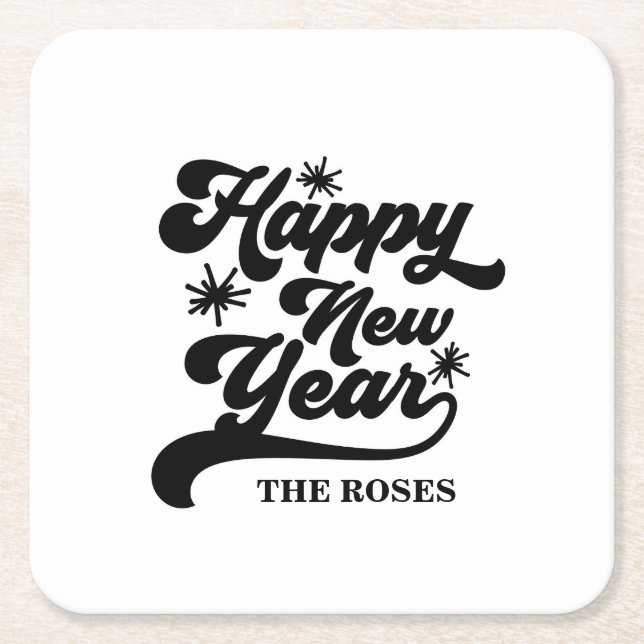 New Year Sparkle Square Paper Coaster (Front)