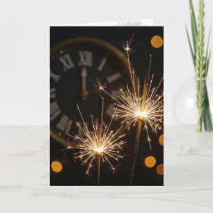 New Year Sparklers On a Midnight Clock Card