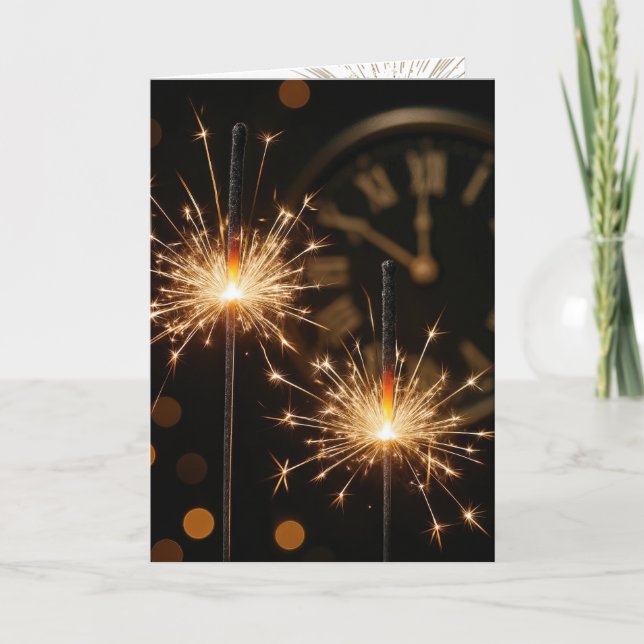 New Year Sparklers With Countdown Clock Card (Front)