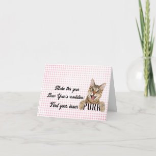 New Year Tabby Cat on Gingham Card