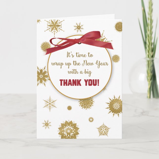 New Year Thank You For Hospitality Gold Snowflakes Card (Front)