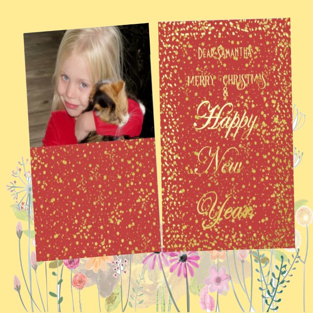 New Year Typography Merry Christmas Daughter Photo Foil Holiday Card (Creator Uploaded)