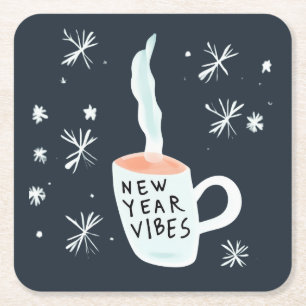 New Year Vibes smoking mug Square Paper Coaster