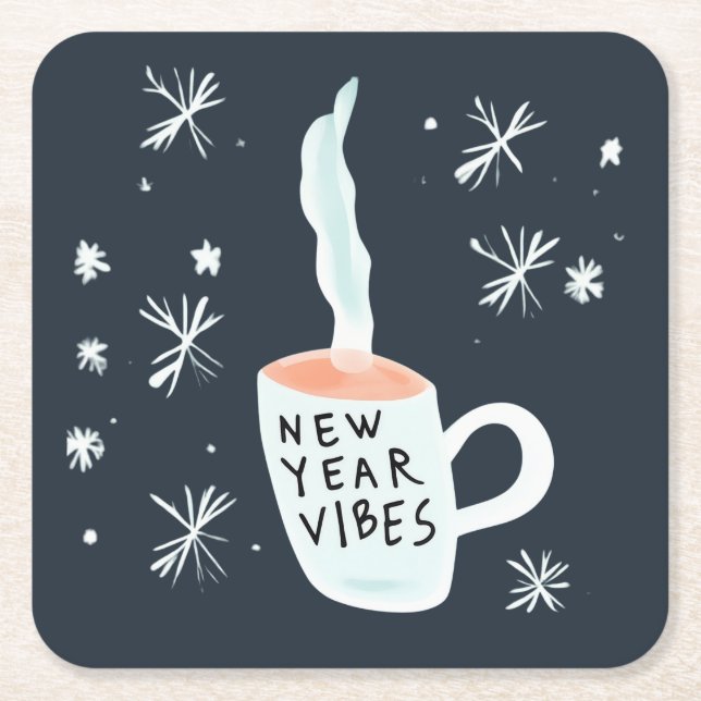 New Year Vibes smoking mug Square Paper Coaster (Front)