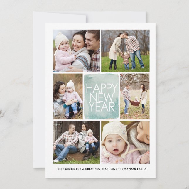 New Year Watercolor Gold | New Year Photo Card (Front)