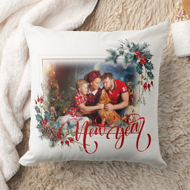 New Year Winter Photo in Red Style Cushion (Blanket)