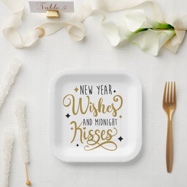 New Year Wishes and Midnight Kisses Paper Plate (Wedding)