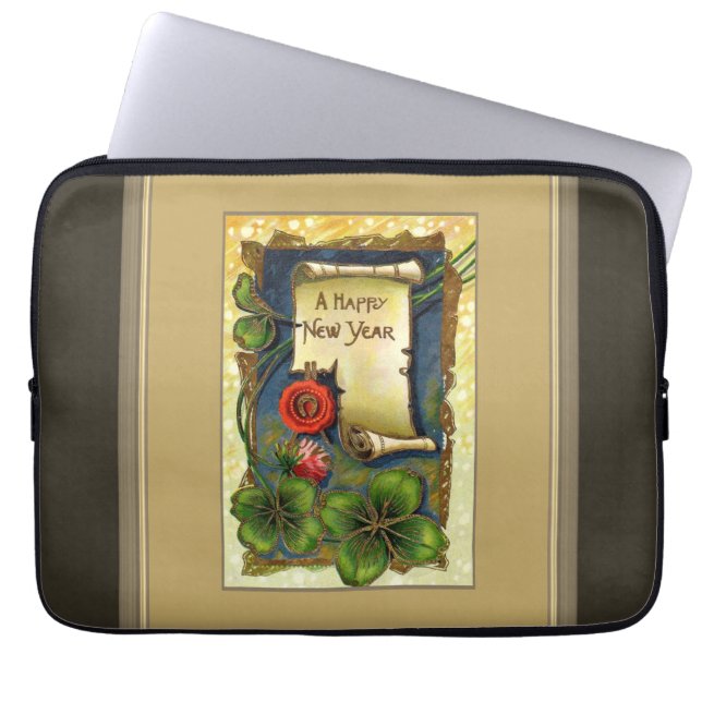 New Year With Four Leaf Clover Laptop Sleeve (Front)