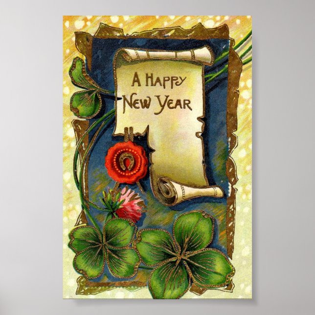 New Year With Four Leaf Clover Poster (Front)