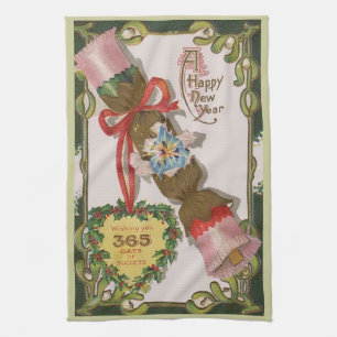 New Year With Pin Bonbon Tea Towel