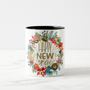 New Year Wreath Two-Tone Coffee Mug