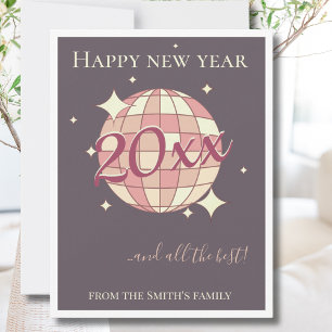 New year years eve 2025 purple retro greeting  holiday card