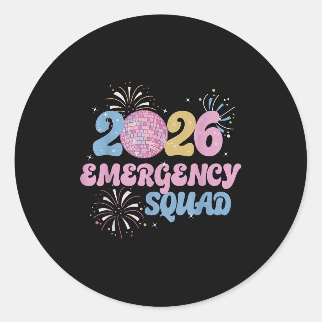 New Years 2026 Eve Emergency Squad Disco Ball Fire Classic Round Sticker (Front)