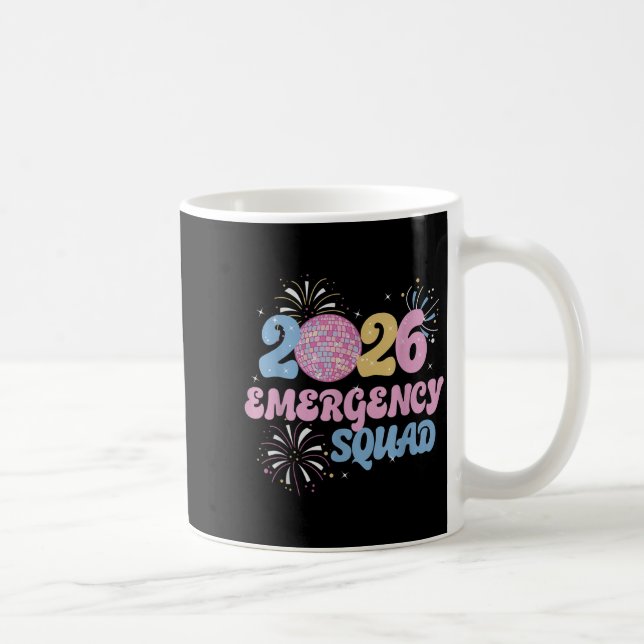 New Years 2026 Eve Emergency Squad Disco Ball Fire Coffee Mug (Right)