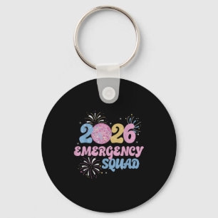 New Years 2026 Eve Emergency Squad Disco Ball Fire Key Ring