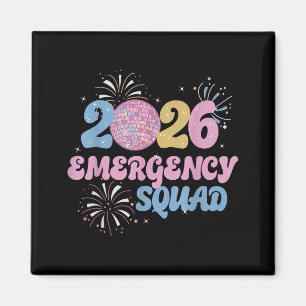 New Years 2026 Eve Emergency Squad Disco Ball Fire Magnet