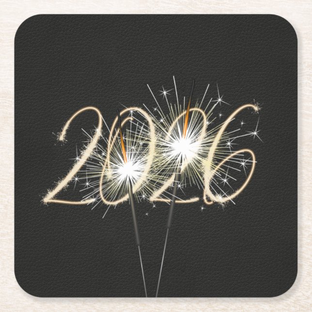 New Years 2026 Party Sparklers Square Paper Coaster (Front)