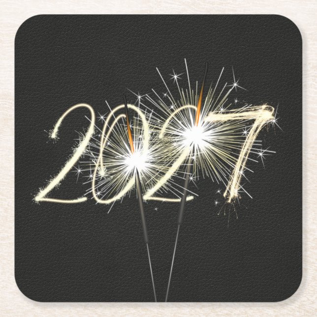 New Years 2027Party Sparklers Square Paper Coaster (Front)