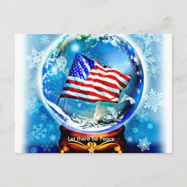 New Year's American Flag in Snow Globe Holiday Postcard (Front)