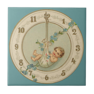 New Years Baby Vintage Clock Ceramic Tile