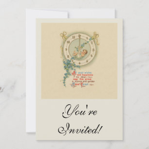 New Years Baby Vintage Clock Invitation
