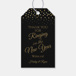 New Years Black and Gold Glitter Wedding Thank You Gift Tags